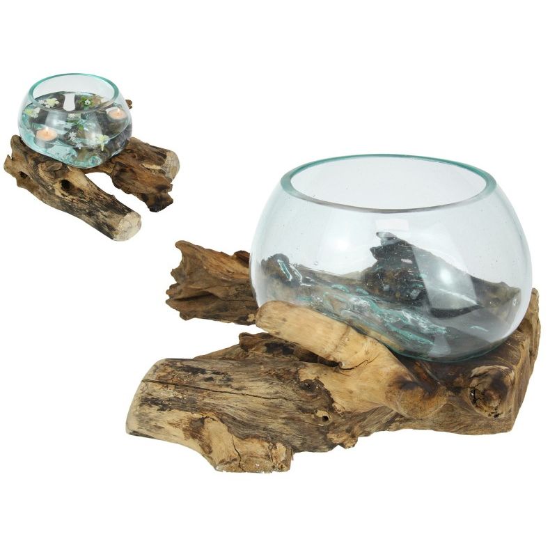 Unique Hand Blown Glass Fish bowl Terrarium on Natural Driftwood - 35cm x 20cm