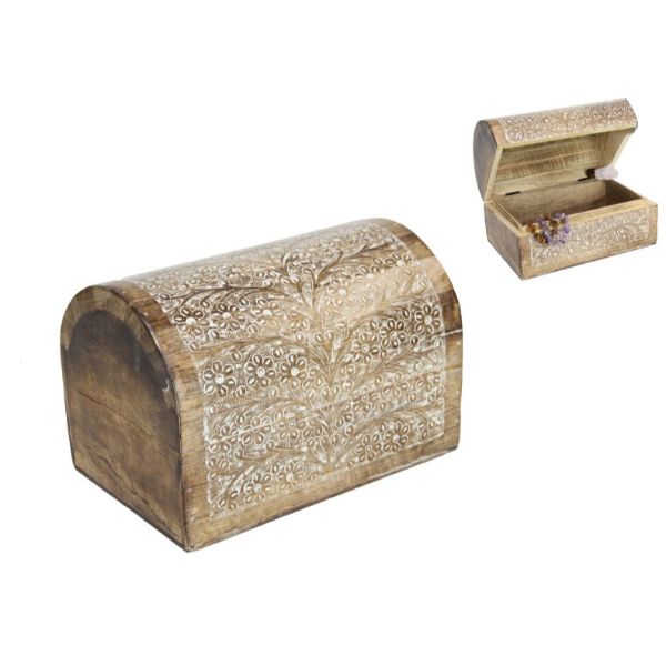 White Wash Chest With Carved Floral Design - 23cm x 15cm