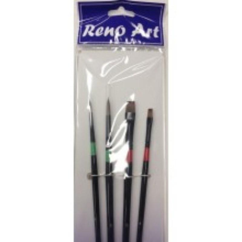 4 Pack Two Coloured Taklon Set - 2 round, 2 flat