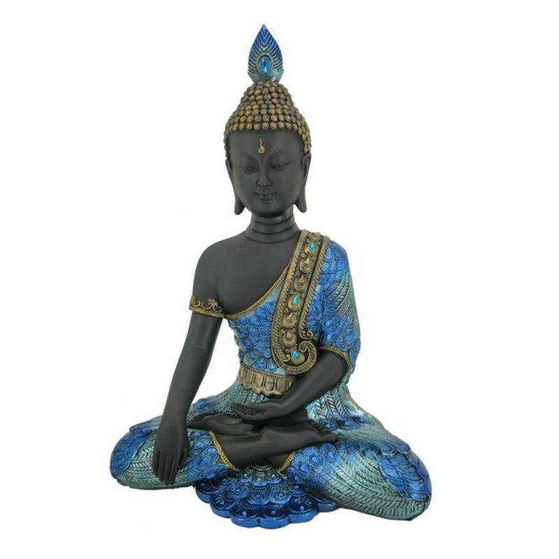 Blue Peacock Coloured Sitting Buddha - 35cm