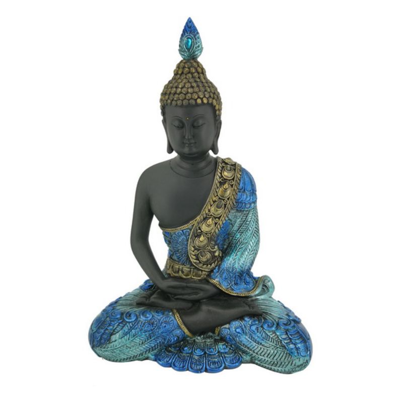 Blue Peacock Coloured Sitting Buddha - 21cm