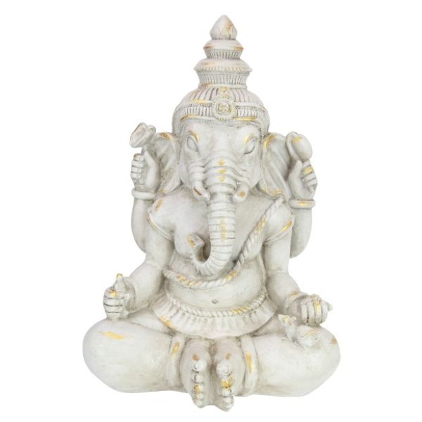 White & Gold Brushed Ganesh - 39cm