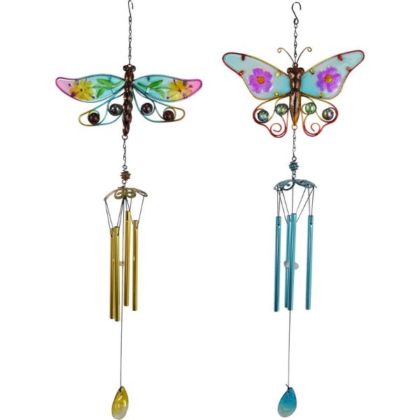 Glass Mosaic Metal Butterfly / Dragonfly Wind Chime - 79cm