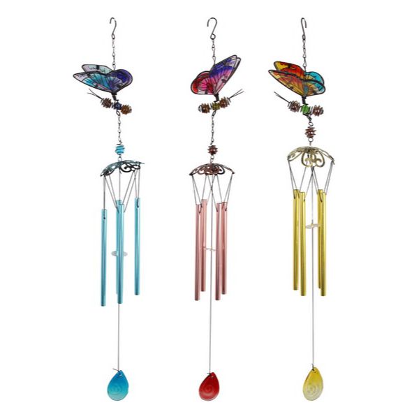 Mosaic Glass/Metal Butterfly Wind Chime - 68cm
