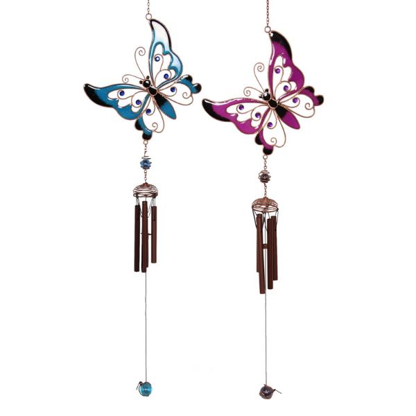 Blue and Pink Butterfly Wind Chime - 84cm