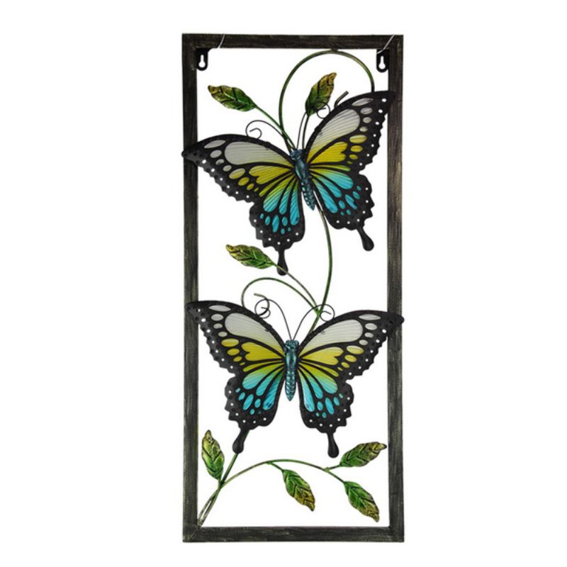 Twin Butterfly Glass Metal Wall Art - 71cm x 31cm