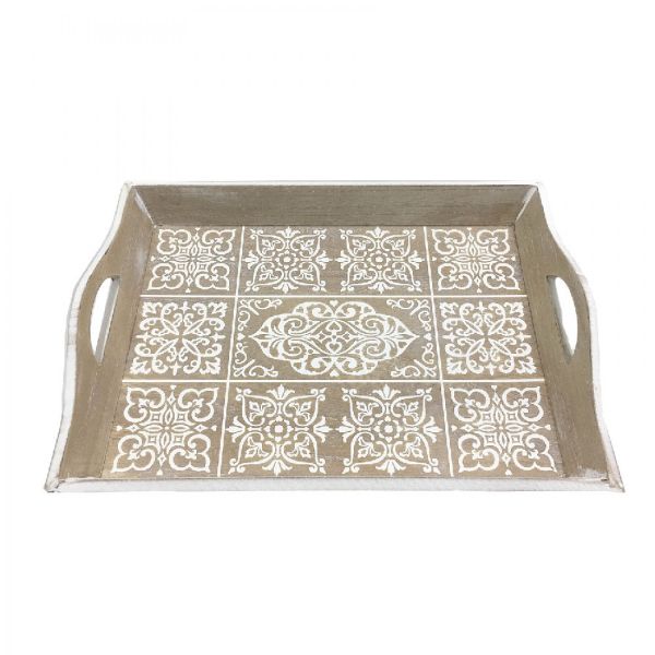 Patterned Wooden Tray - 41.5cm x 30cm x 6.5cm