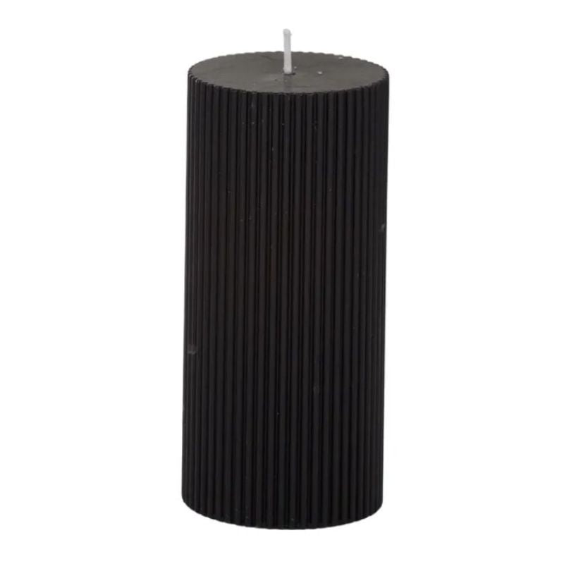 Black Ribbed Pillar Candle - 7cm x 15cm