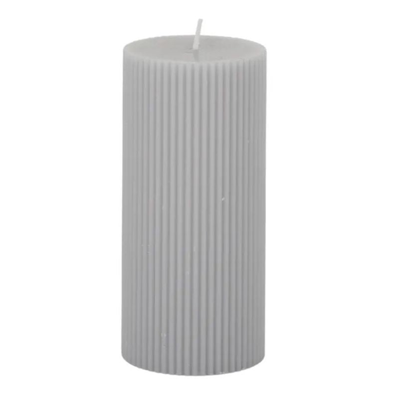 Grey Ribbed Pillar Candle - 7cm x 15cm