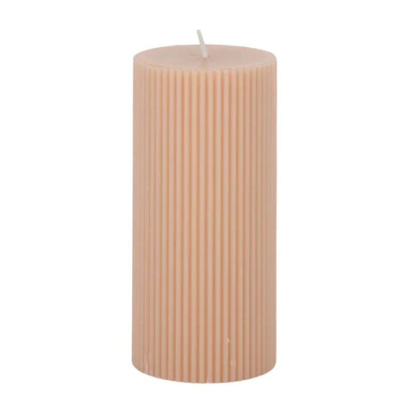 Nude Ribbed Pillar Candle - 7cm x 15cm