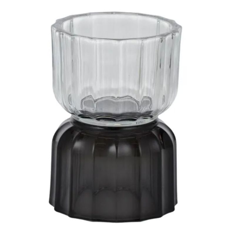 Grey Alba Glass Candle Holder - 10.5cm x 7.5cm