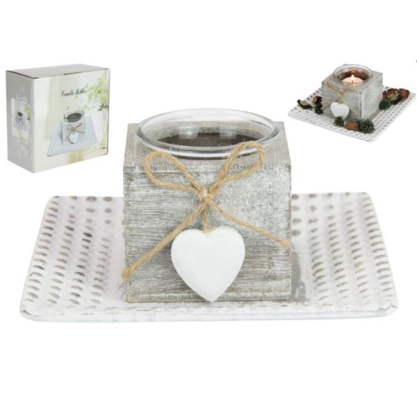 Square Tray With Candle Holder - 15cm