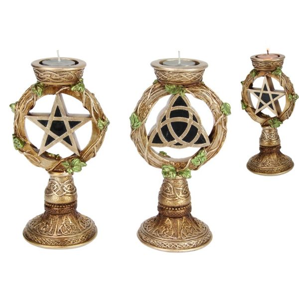 Gold Pentagram Celtic Symbol Tealight Holder - 21cm