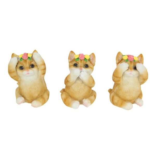Wise Sitting Cats with Flowers - 8.5cm