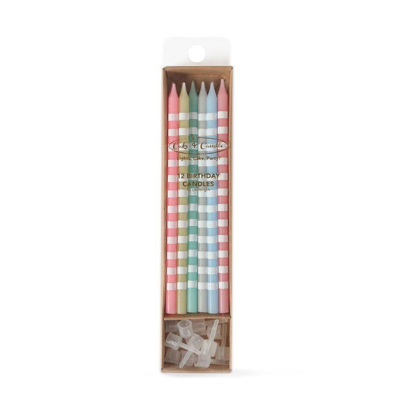 12 Pack Pastel Striped Cake Candles - 12cm