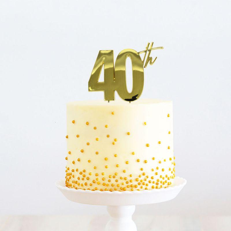 Gold 40th Metal Cake Topper - 210mm x 110mm