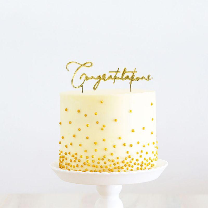 Gold Congratulations Metal Cake Topper - 16cm x 12cm