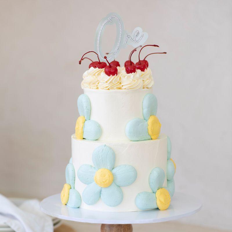 Silver & Light Blue Layered ONE Cake Topper - 80mm