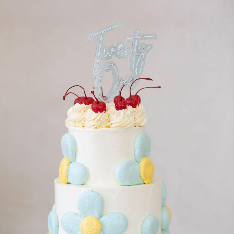 Silver & Light Blue Layered TWENTY ONE Cake Topper - 80mm