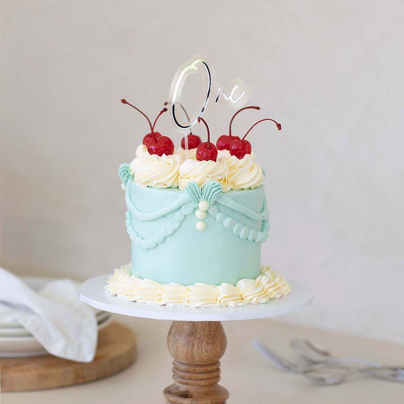 Silver & Opaque Layered ONE Cake Topper - 80mm