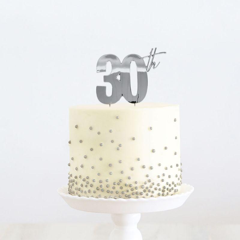 Silver 30th Metal Cake Topper - 21cm x 110cm