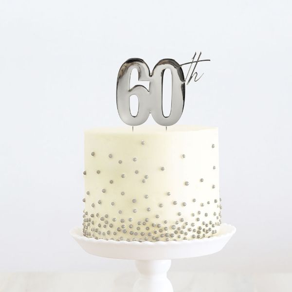 60th Silver Medal Cake Topper - 9cm