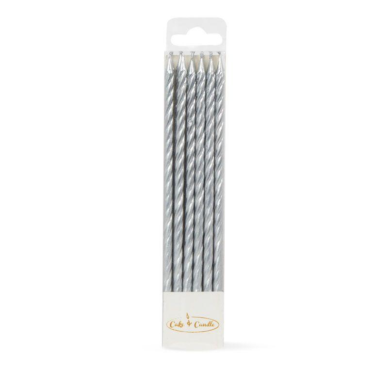 12 Pack Silver Spiral Cake Candles - 12cm