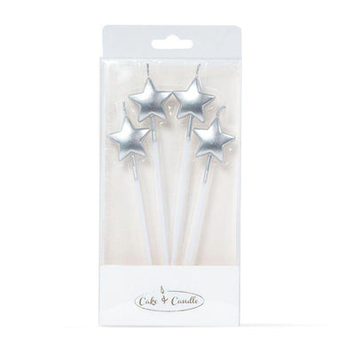 4 Pack Silver Star Candle Picks - 14cm - The Base Warehouse
