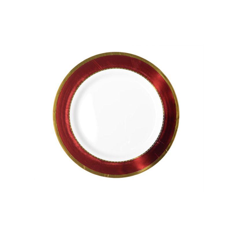 4 Pack Deluxe Dinner Plates with Red & Gold Trim - 26cm
