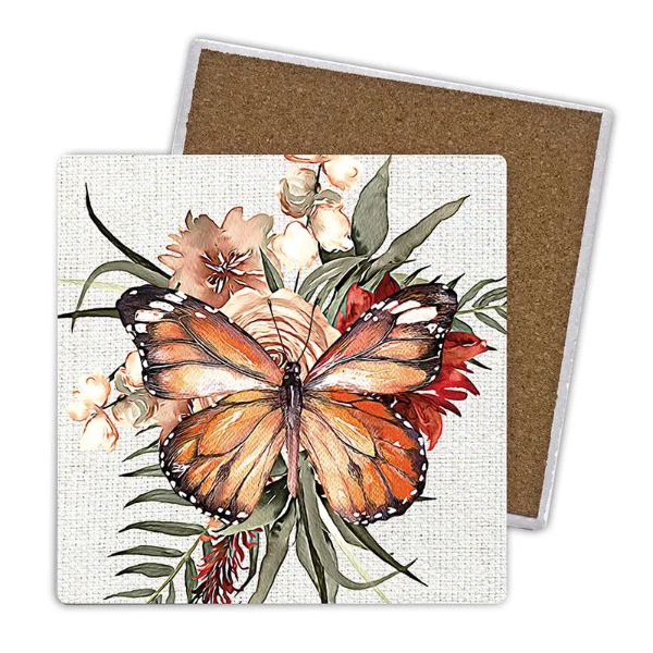4 Pack Cinnamon Butterfly Ceramic Coaster Gift Box - 10cm x 10cm