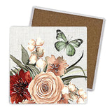 Load image into Gallery viewer, 4 Pack Cinnamon Ceramic Florals Butterly Coaster Gift Box - 10cm x 10cm