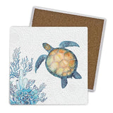 Load image into Gallery viewer, 4 Pack Square Ceramic Turtle Coaster - 10cm x 10cm