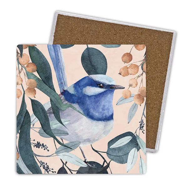 4 Pack Wren Ceramic Watercolour Florals Bird Coaster Gift Box - 10cm x 10cm
