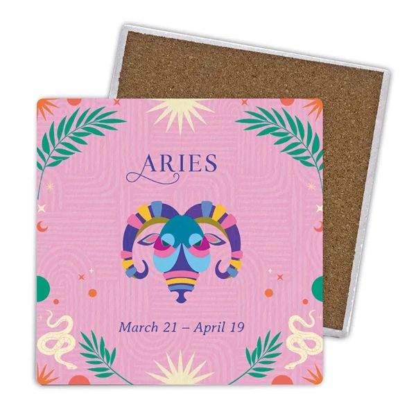 4 Pack Zodiac Aries Ceramic Coaster Gift Box