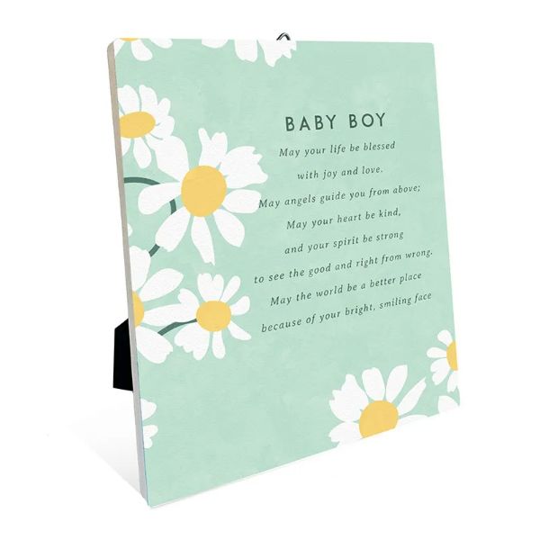 Flower Market Ceramic Baby Boy Sentiment Plaque - 12cm x 14cm