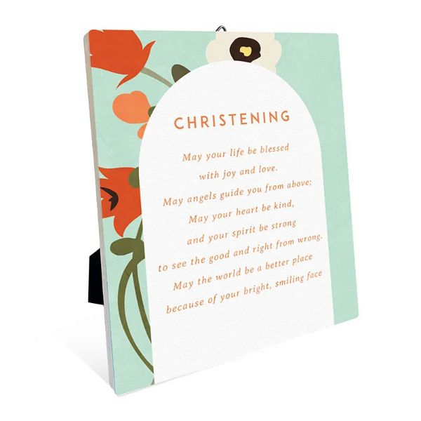 Flower Market Ceramic Christening Sentiment Plaque - 12cm x 14cm