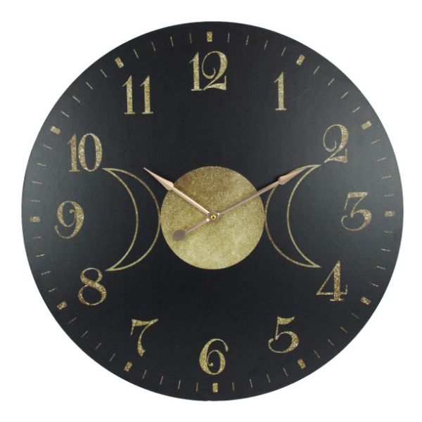 Black and Gold MDF Clock with Triple Moon Design - 58cm