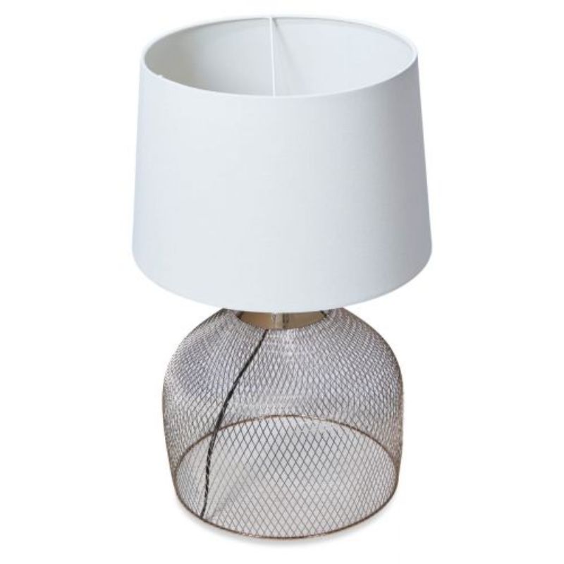 Rose Gold Mesh Metal Table Lamp with Linen Shade - 38cm x 61cm