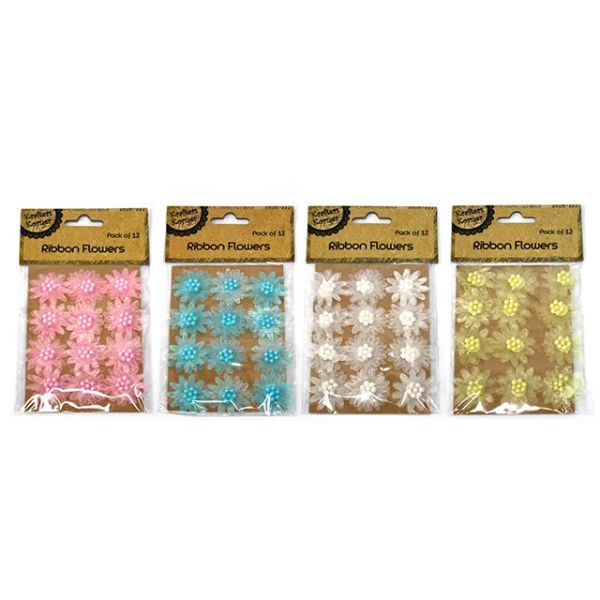 12 Pack Ribbon Flowers - 3cm x 3cm