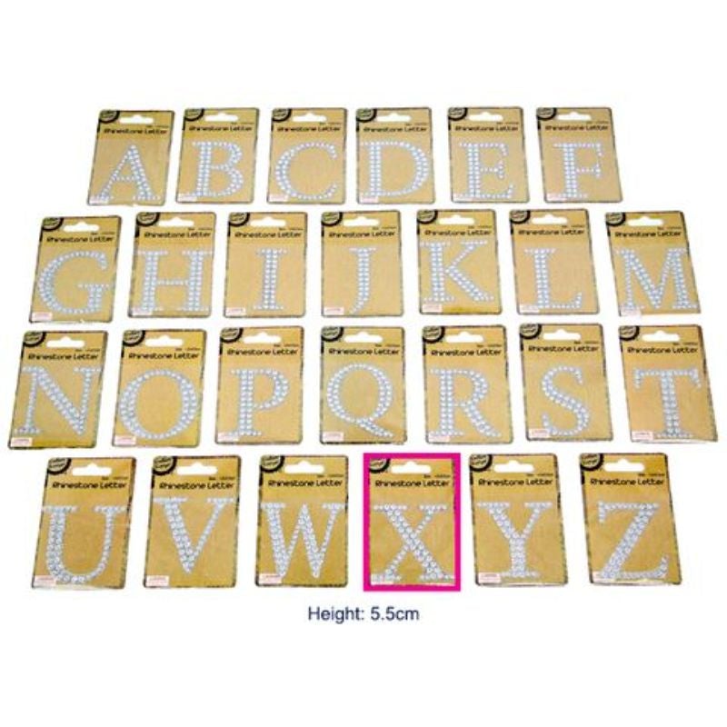 Adhesive Rhinestone Letter X - 4.5cm x 5.5cm