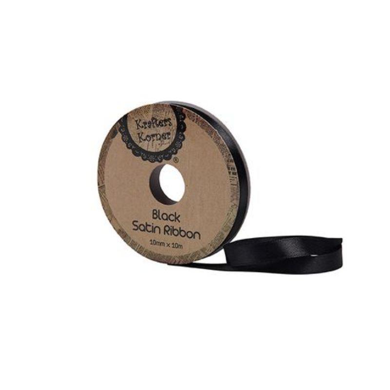 Satin Black Ribbon - 10mm x 10m