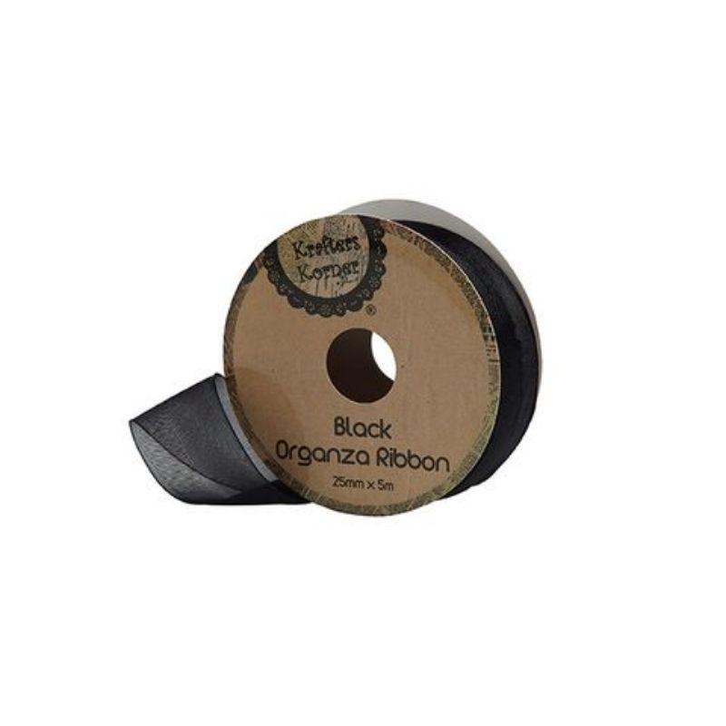 Organza Black Ribbon - 25mm x 5m