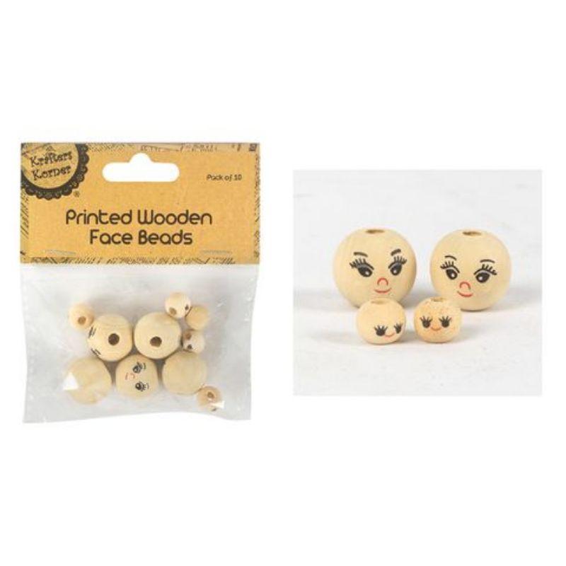 10 Pack Printed Wooden Face Beads
