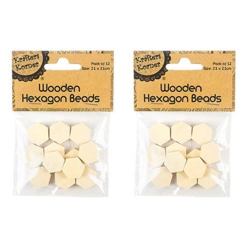 12 Pack Wooden Hexagon Beads - 2cm