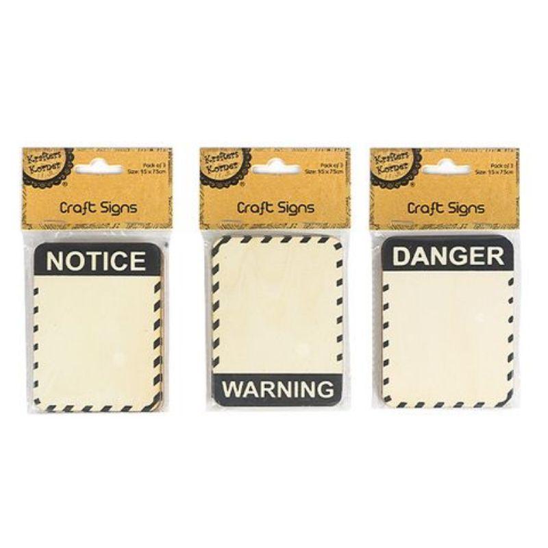 3 Pack Wooden Craft Signs - 10cm x 8cm