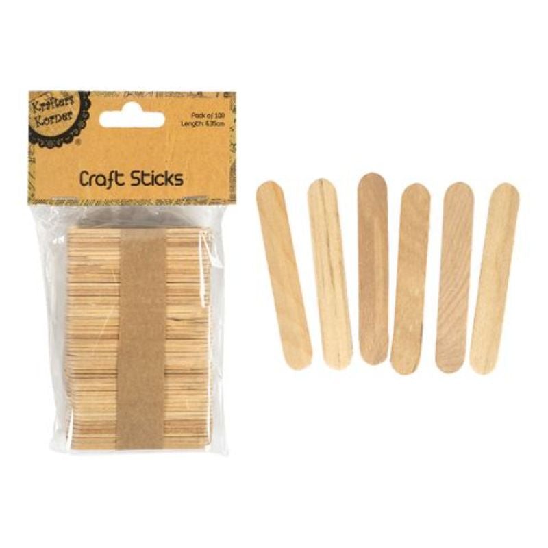 100 Pack Natural Craft Sticks - 6.3cm x 1cm