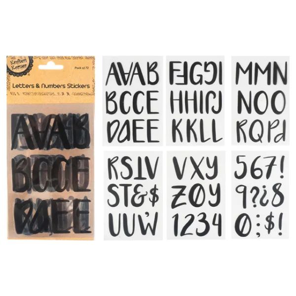 72 Pack Black Letters & Numbers Sticker
