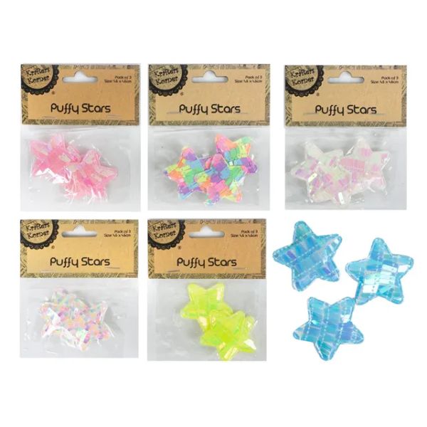 3 Pack Sequin Puffy Stars - 4.6cm