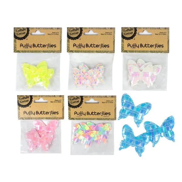 3 Pack Sequin Puffy Butterflies - 5.2cm x 4.5cm