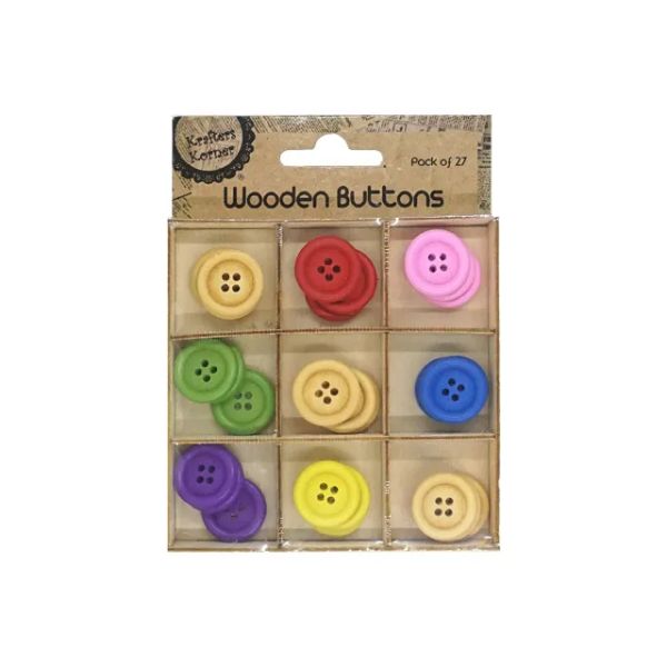Craft Assorted Colour Wooden Buttons - 9.8cm x 9.8cm x 1.5cm